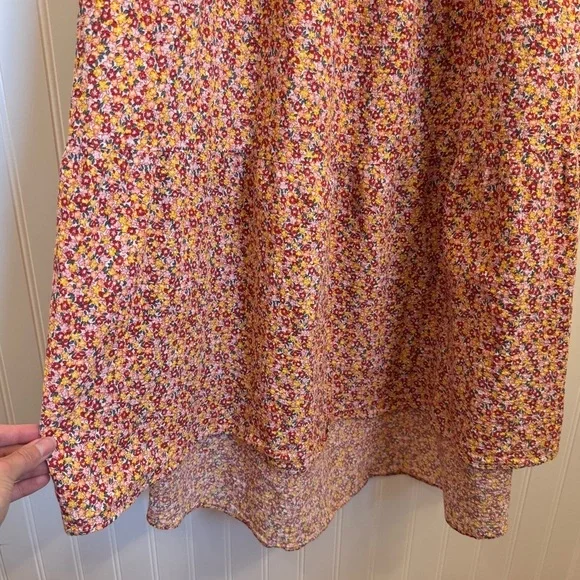 MINKPINK Floral High Low Puff Sleeve Square Neck Dress 100% Cotton Size Medium - Picture 7 of 14